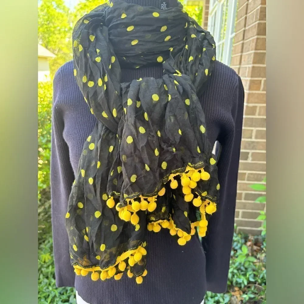 NWT Altar’d State Black and Yellow Polka Dot Scarf/Wrap
